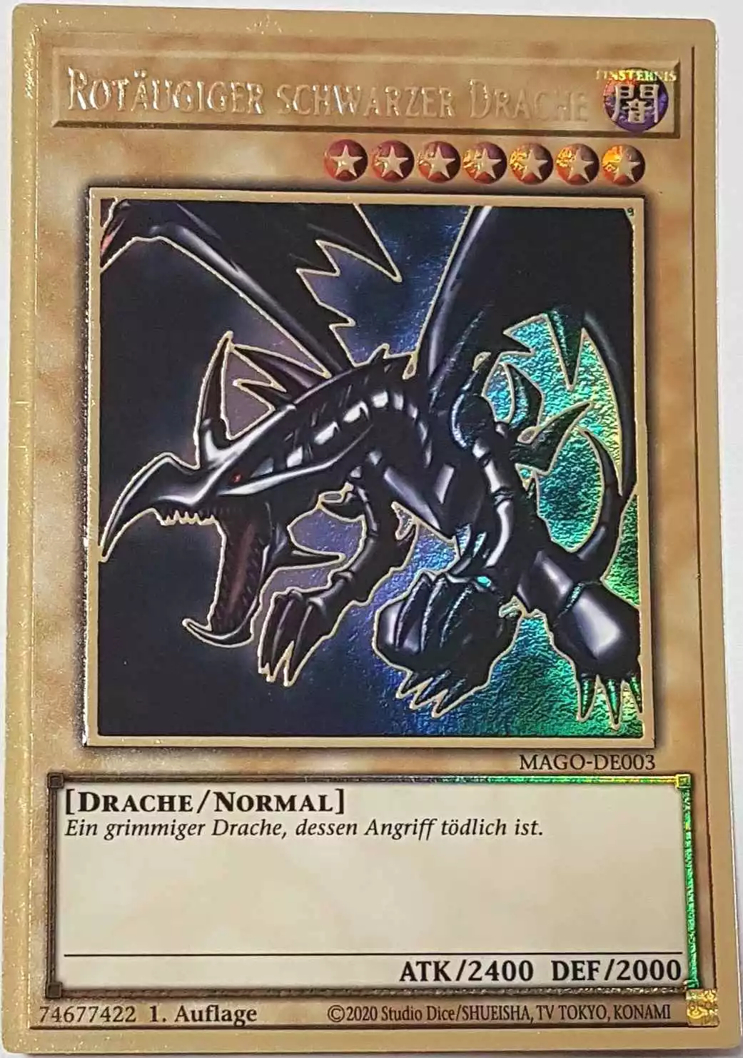 Rotäugiger schwarzer Drache MAGO-DE003 ist in Premium Gold Rare Yu-Gi-Oh Karte aus Maximum Gold 1. Auflage