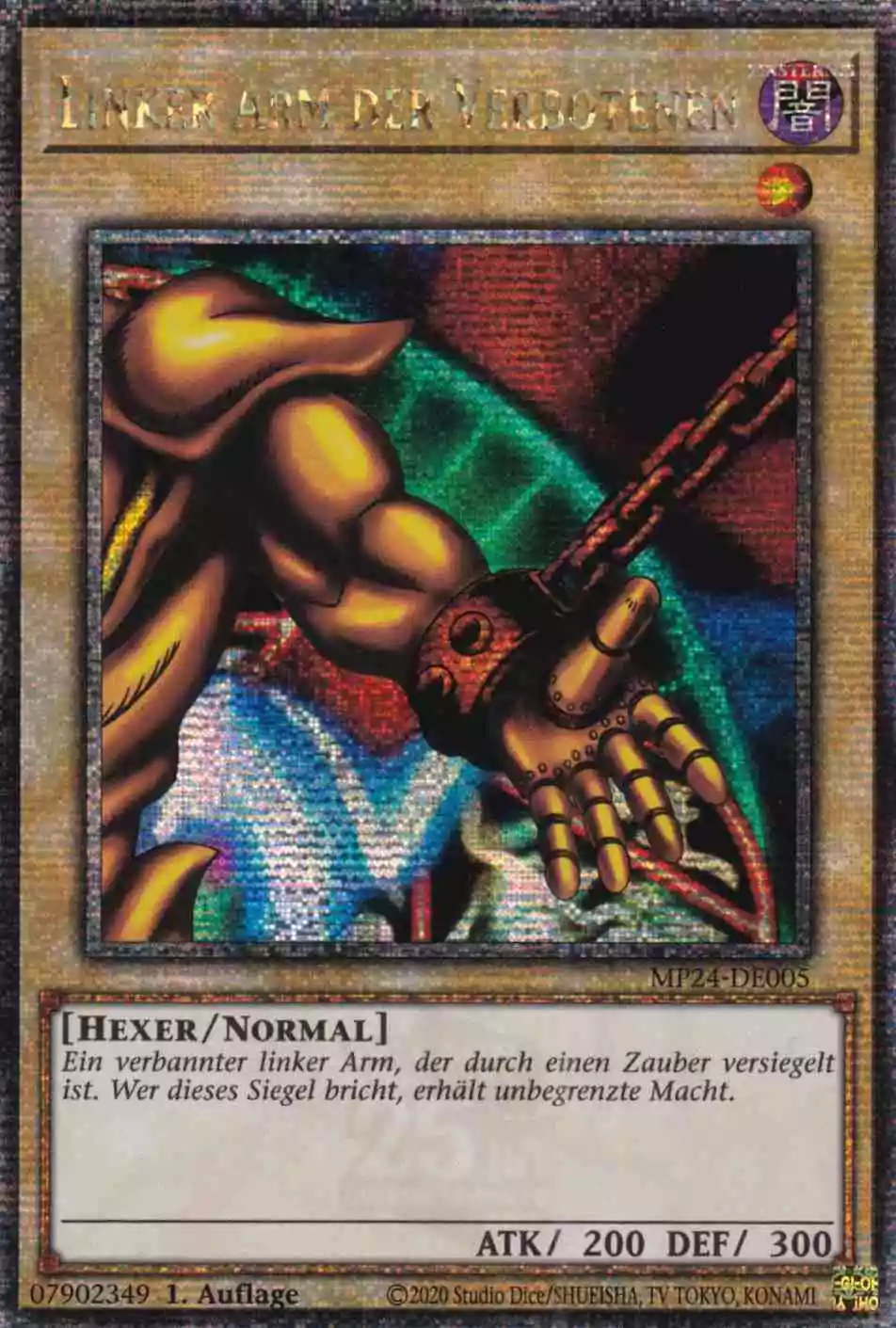 Linker Arm der Verbotenen MP24-DE005 ist in Quarter Century Secret Rare Yu-Gi-Oh Karte aus 25th Anniversary Tin Dueling Mirrors 1.Auflage