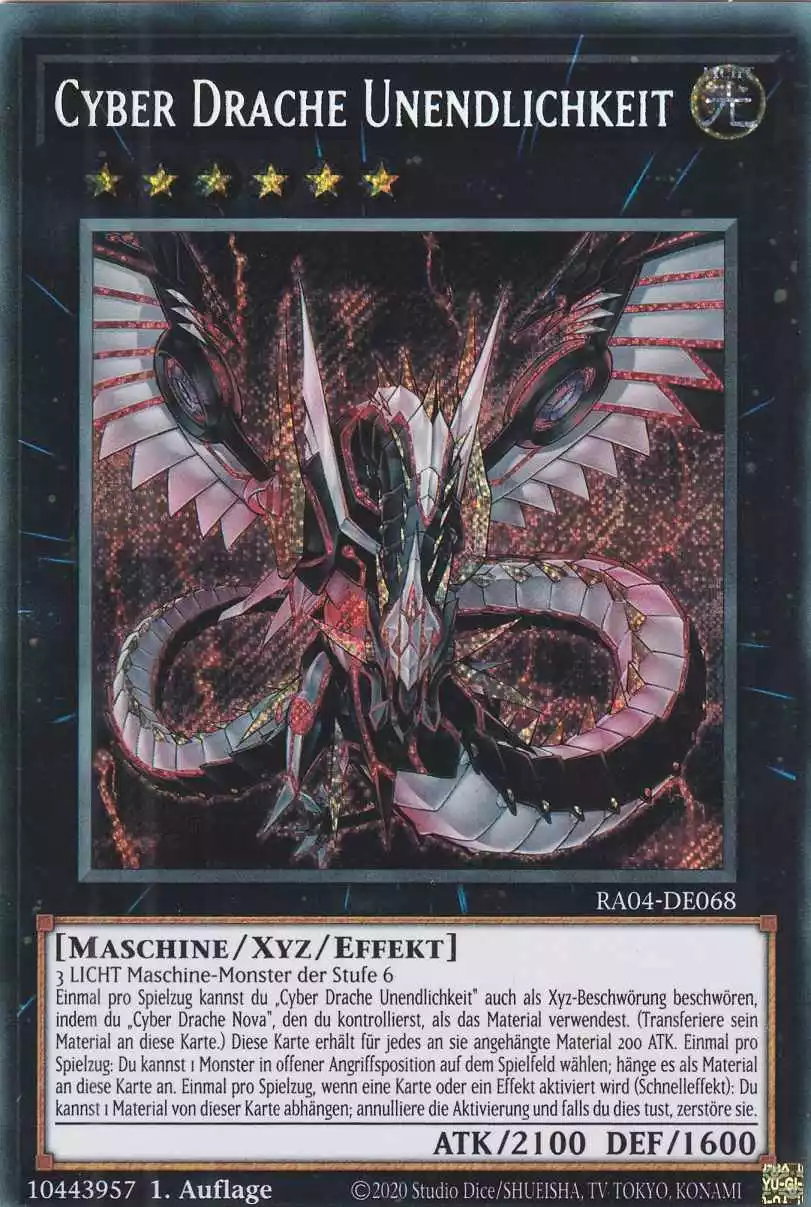 Cyber Drache Unendlichkeit RA04-DE068 ist in Secret Rare Yu-Gi-Oh Karte aus Quarter Century Stampede 1.Auflage
