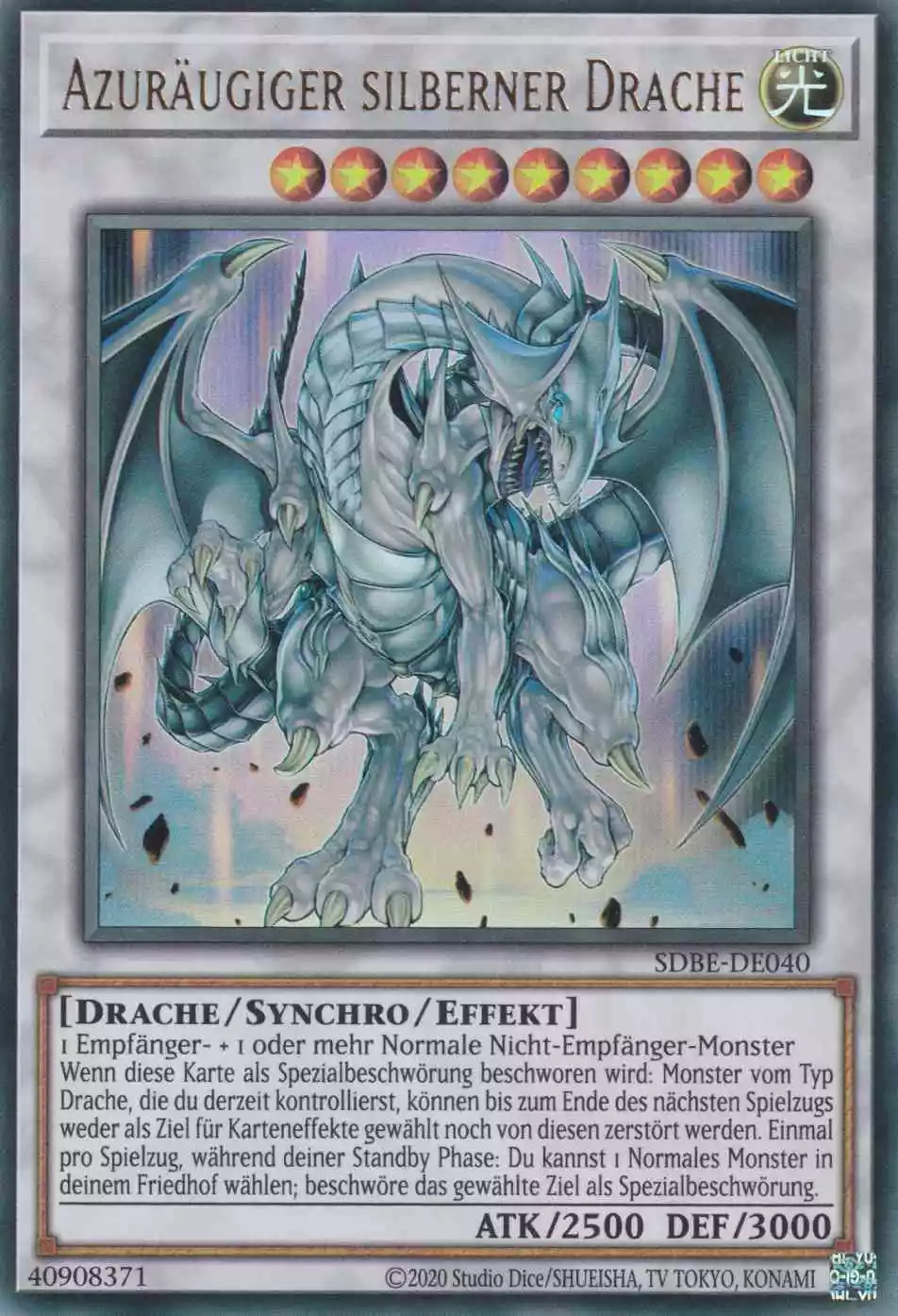 Azuräugiger silberner Drache SDBE-DE040 ist in Ultra Rare Yu-Gi-Oh Karte aus Saga of Blue-Eyes White Dragon unlimitiert