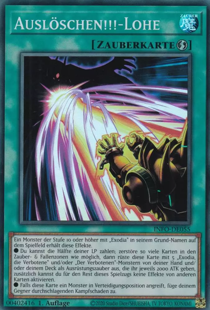 Auslöschen!!!-Lohe INFO-DE055 ist in Super Rare Yu-Gi-Oh Karte aus The Infinite Forbidden 1.Auflage