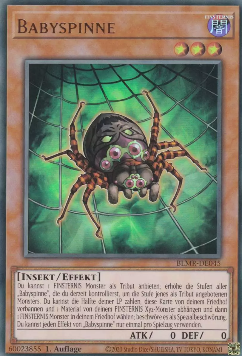 Babyspinne BLMR-DE045 ist in Ultra Rare Yu-Gi-Oh Karte aus Battles of Legend Monstrous Revenge 1.Auflage