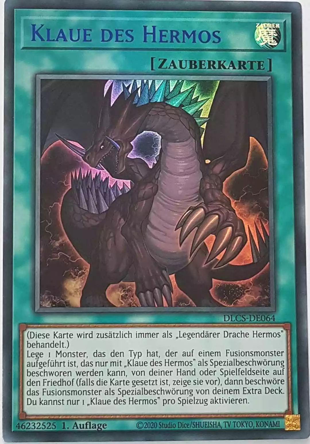 Klaue des Hermos (blau) DLCS-DE064-B ist in Colorful Ultra Rare Yu-Gi-Oh Karte aus Dragons of Legend The Complete Series 1.Auflage