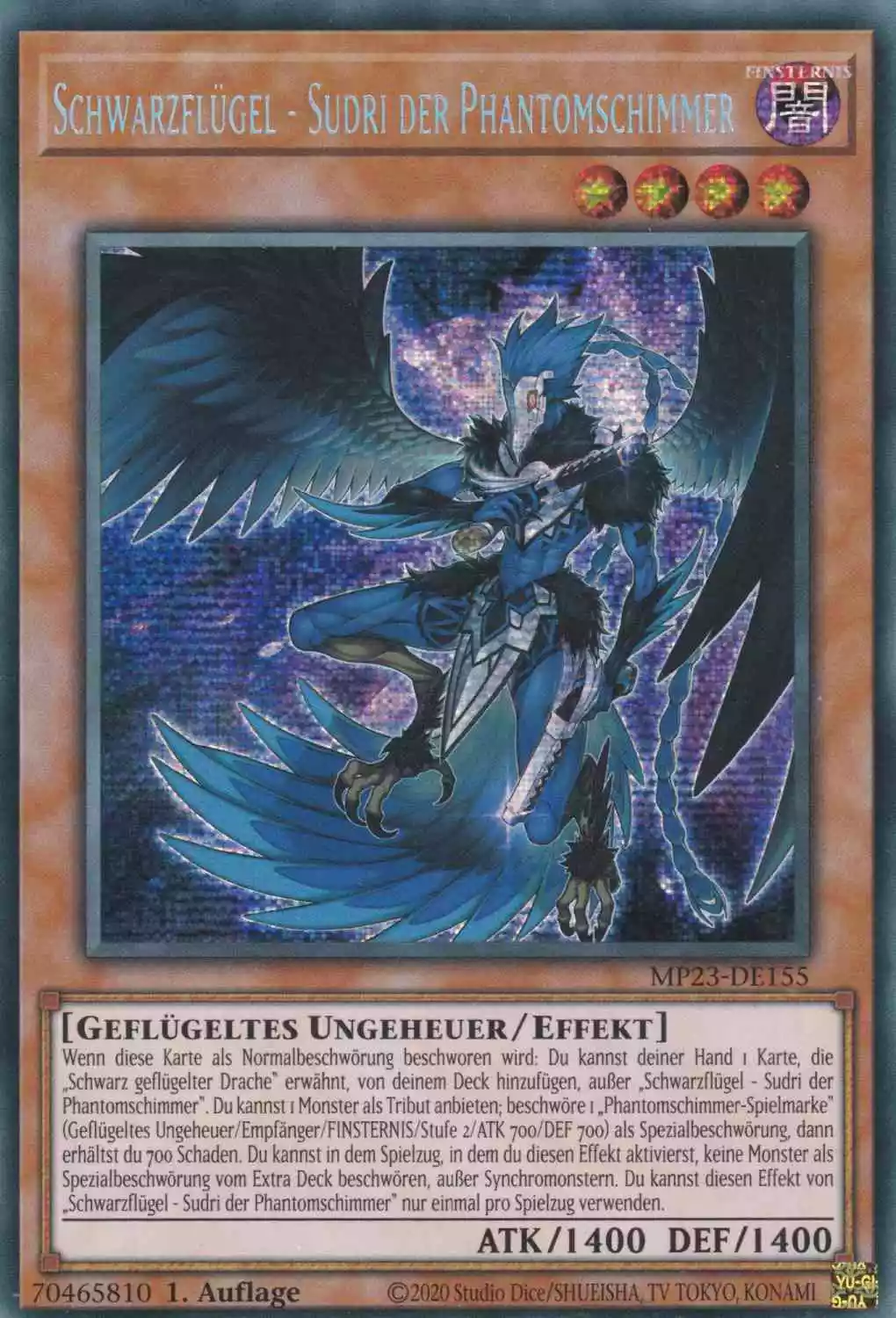 Schwarzflügel - Sudri der Phantomschimmer MP23-DE155 ist in Prismatic Secret Rare Yu-Gi-Oh Karte aus 25th Anniversary Tin Dueling Heroes 1.Auflage