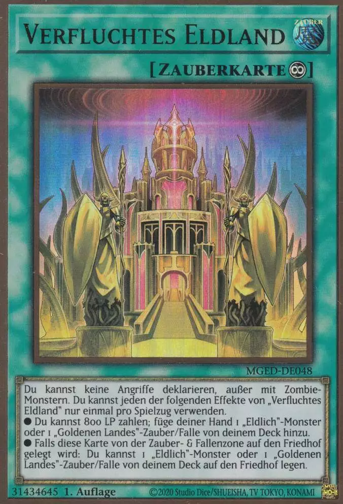 Verfluchtes Eldland MGED-DE048 ist in Premium Gold Rare Yu-Gi-Oh Karte aus Maximum Gold El Dorado 1.Auflage