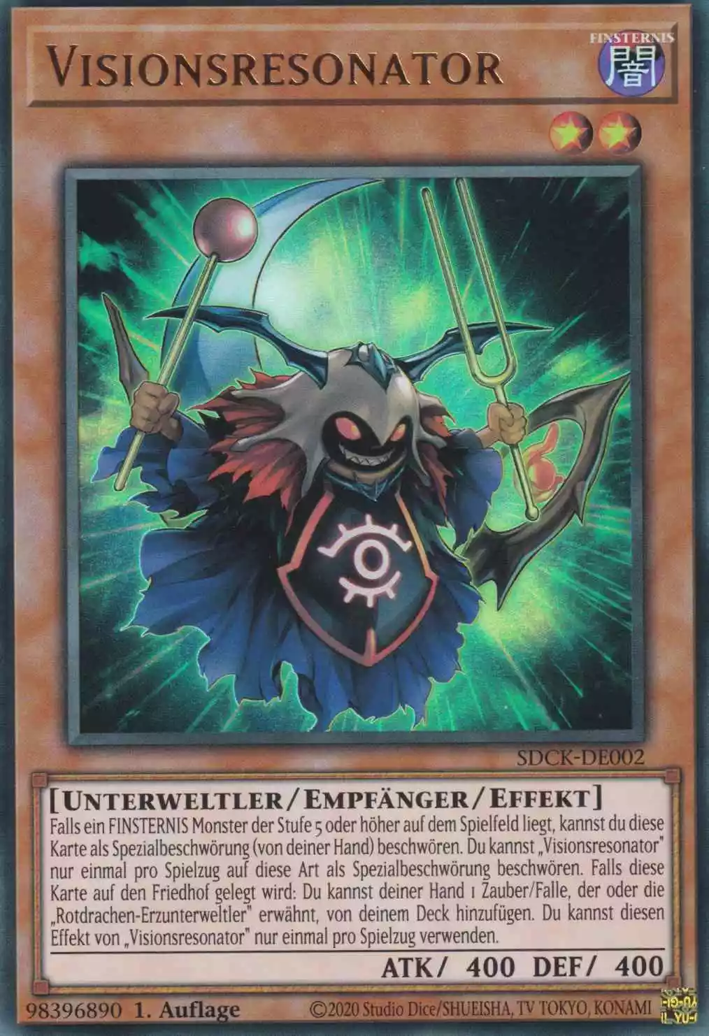 Visionsresonator SDCK-DE002 ist in Ultra Rare Yu-Gi-Oh Karte aus The Crimson King 1.Auflage