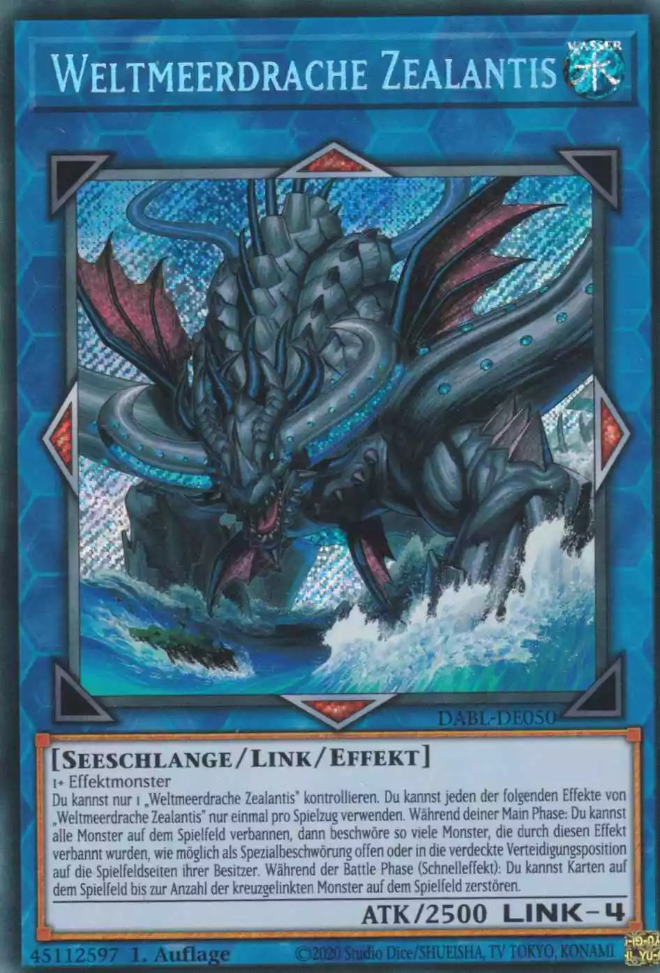 Weltmeerdrache Zealantis DABL-DE050 ist in Secret Rare Yu-Gi-Oh Karte aus Darkwing Blast 1.Auflage