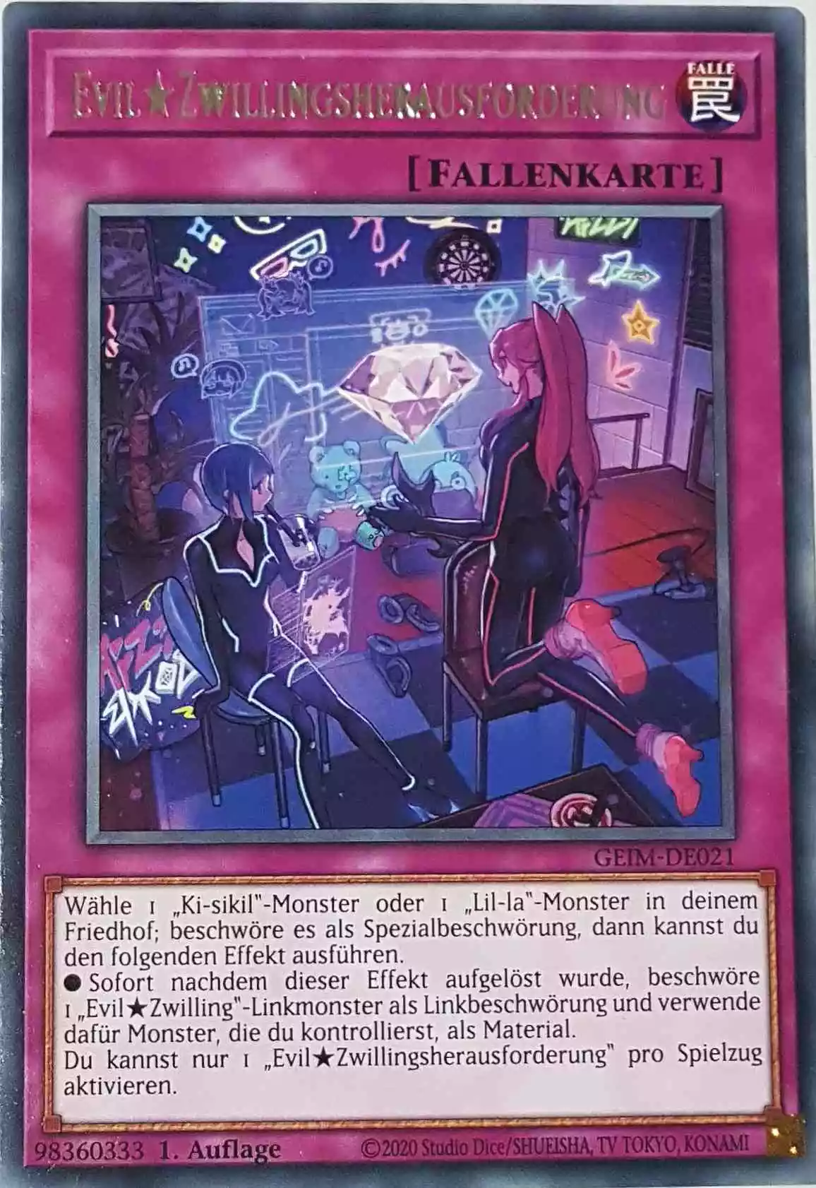 Evil Zwillingsherausforderung GEIM-DE021 ist in Rare Yu-Gi-Oh Karte aus Genesis Impact 1. Auflage