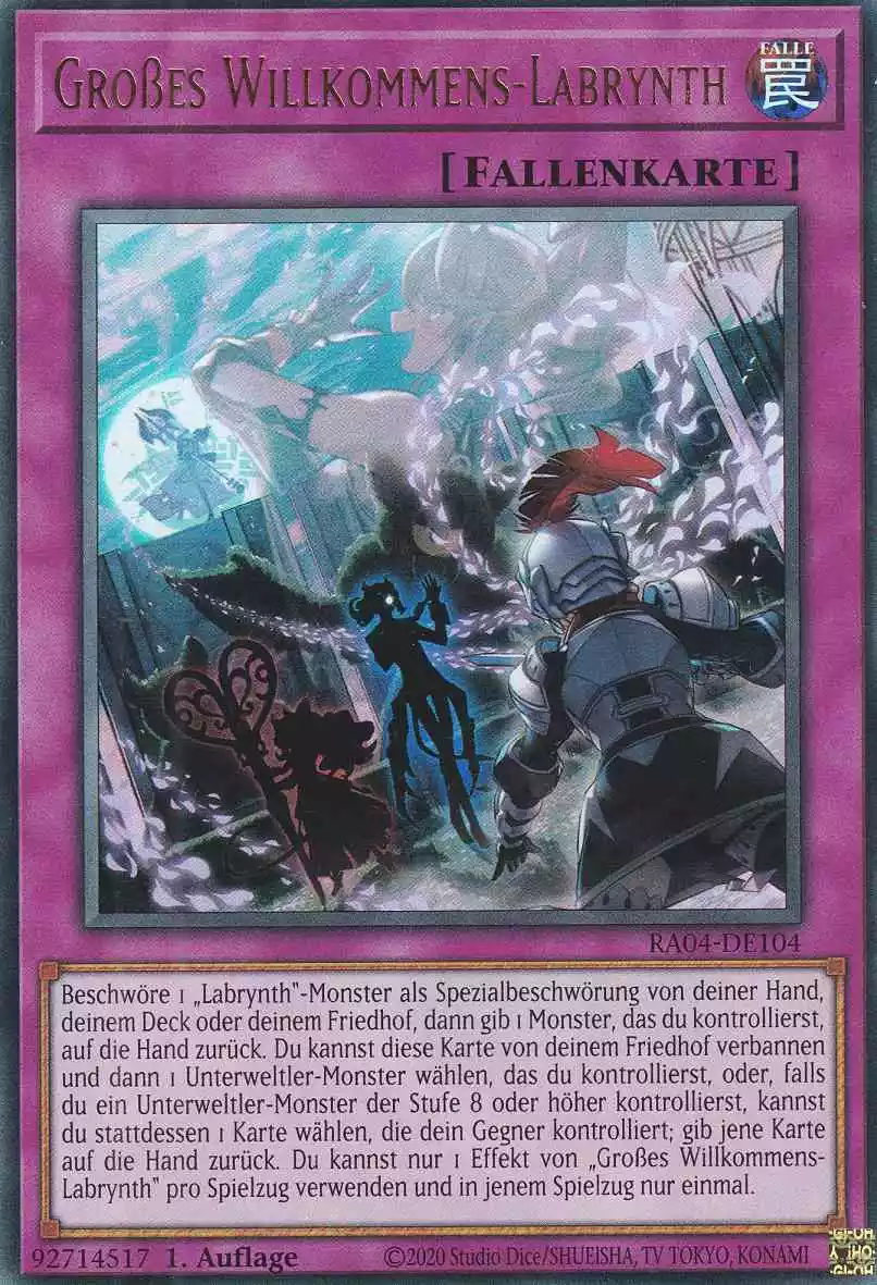 Großes Willkommens-Labrynth Ultra Rare RA04-DE104 Yugioh Karte Großes Willkommens-Labrynth RA04-DE104 ist in Ultra Rare Yu-Gi-Oh Karte aus Quarter Century Stampede 1.Auflage