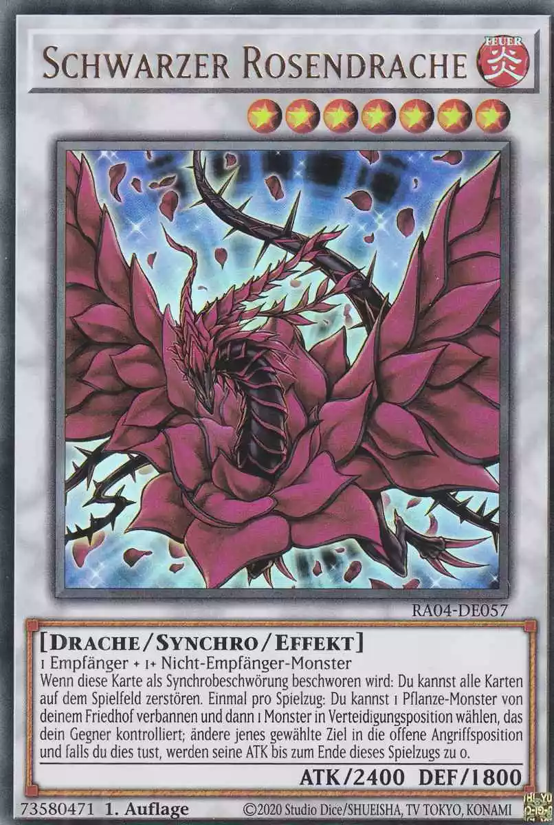 Schwarzer Rosendrache Ultra Rare RA04-DE057 Yugioh Karte Schwarzer Rosendrache RA04-DE057 ist in Ultra Rare Yu-Gi-Oh Karte aus Quarter Century Stampede 1.Auflage