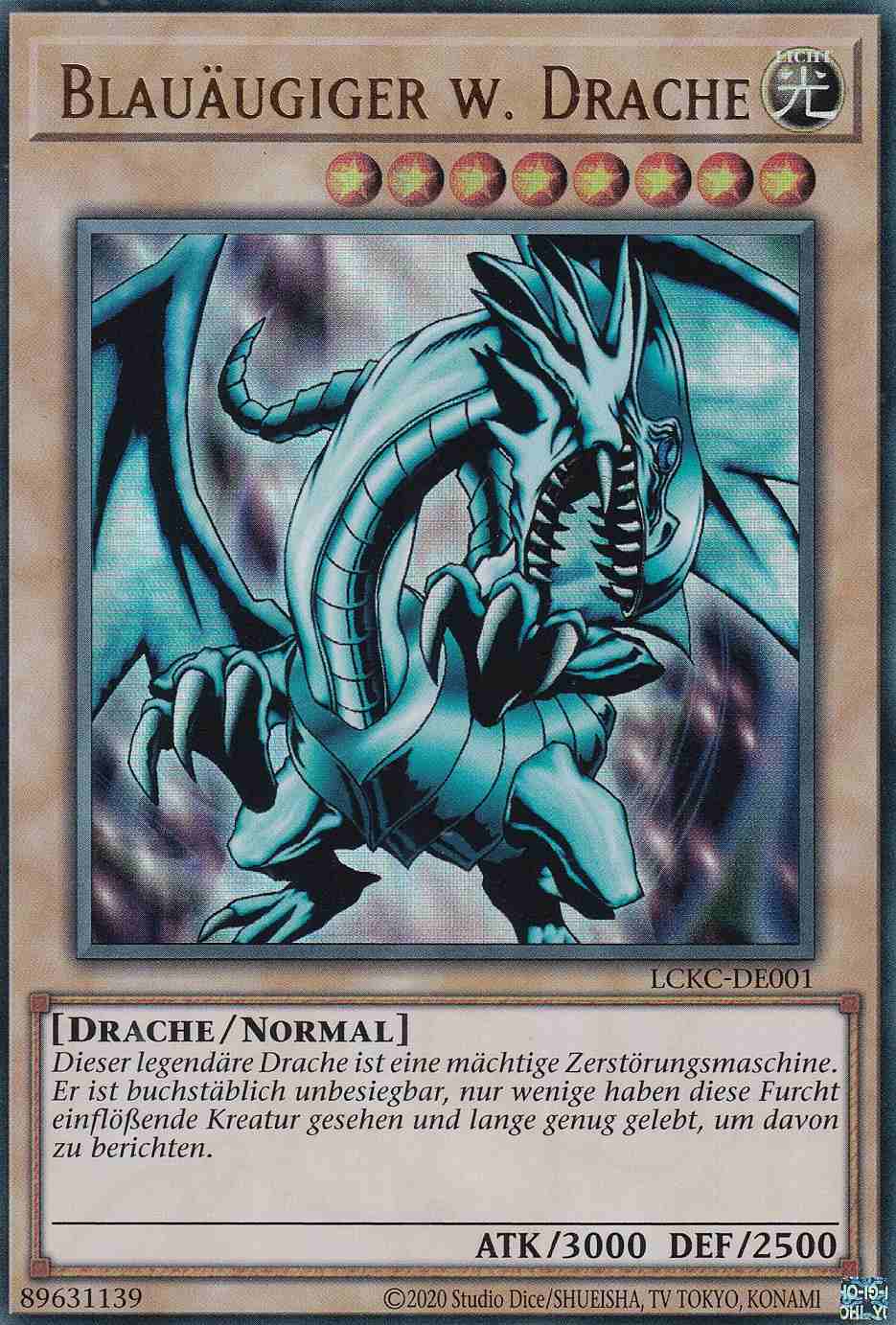 Blauäugiger w. Drache Ultra Rare LCKC-DE001-V2 Yugioh Karte Blauäugiger w. Drache LCKC-DE001-V2 ist in Ultra Rare Yu-Gi-Oh Karte aus Legendary Collection Kaiba unlimitiert