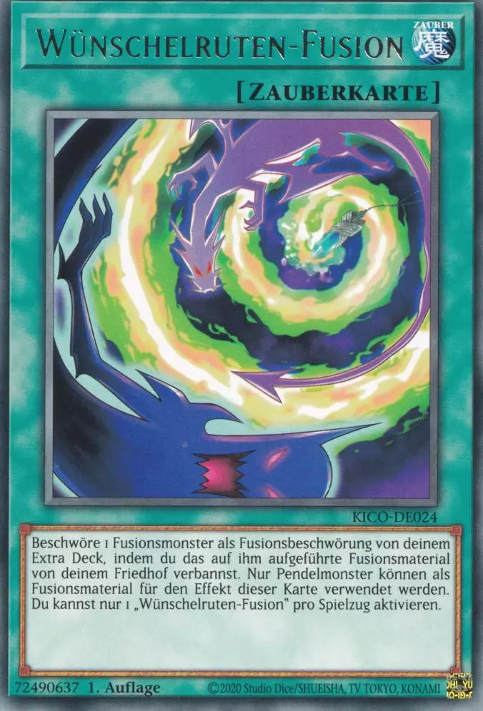 Wünschelruten-Fusion KICO-DE024 ist in Rare Yu-Gi-Oh Karte aus King's Court 1.Auflage