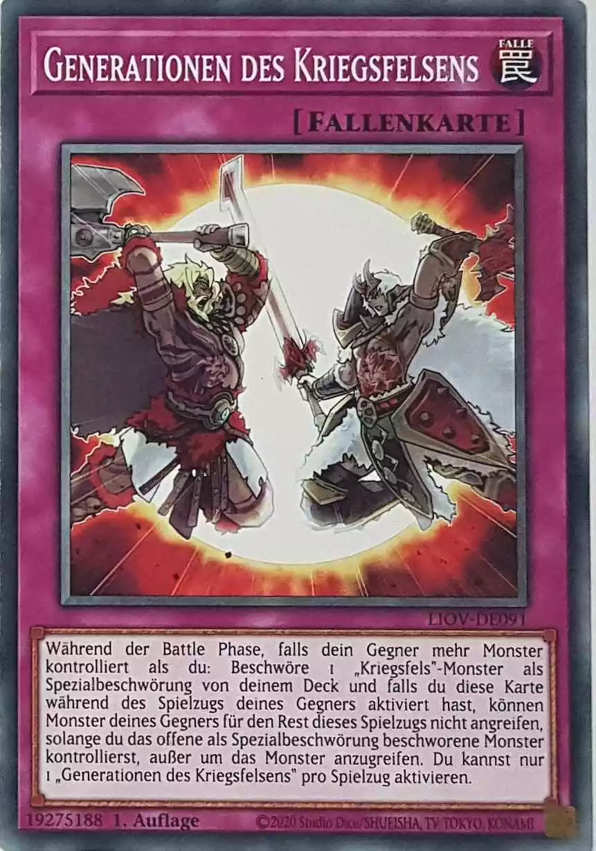 Generationen des Kriegsfelsens LIOV-DE091 ist in Common Yu-Gi-Oh Karte aus Lightning Overdrive 1.Auflage
