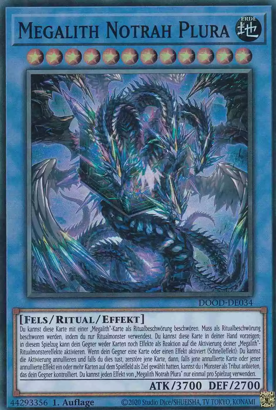 Megalith Notrah Plura Super Rare DOOD-DE034 Yugioh Karte Megalith Notrah Plura DOOD-DE034 ist in Super Rare Yu-Gi-Oh Karte aus Doom of Dimensions 1.Auflage