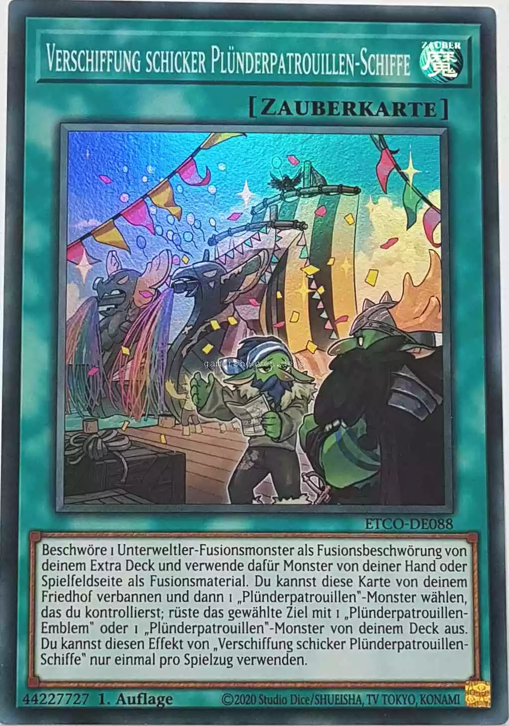 Verschiffung schicker Plünderpatrouillen-Schiffe ETCO-DE088 ist in Super Rare Yu-Gi-Oh Karte aus Eternity Code 1.Auflage