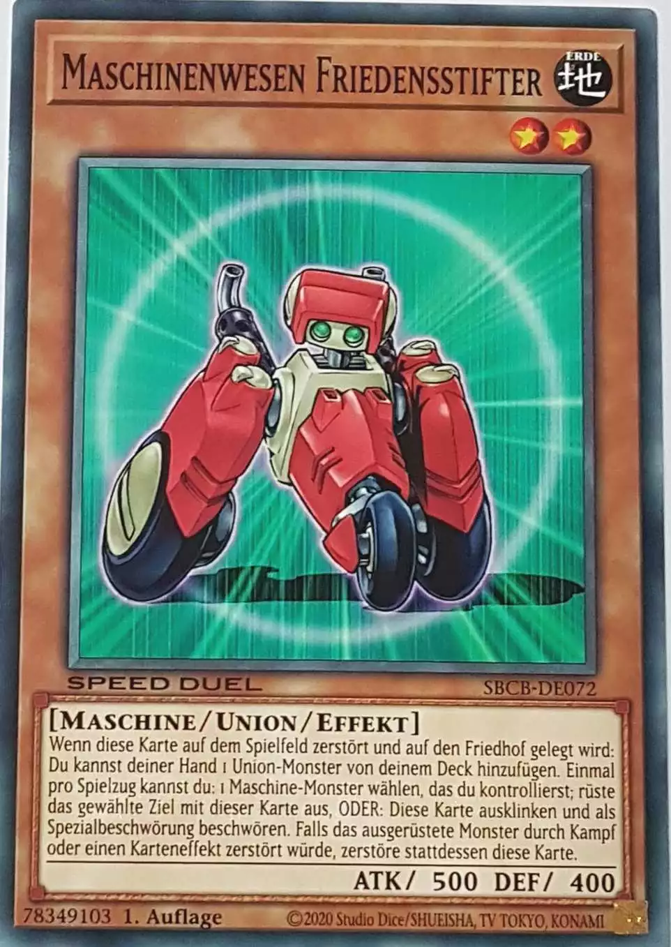 Maschinenwesen Friedensstifter SBCB-DE072 ist in Common Yu-Gi-Oh Karte aus Speed Duel Battle City Box 1. Auflage