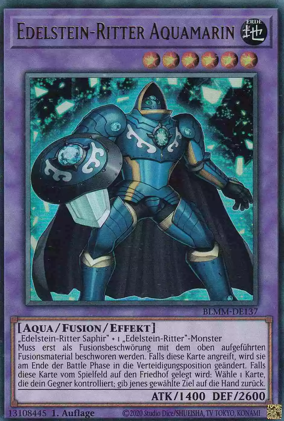 Edelstein-Ritter Aquamarin Ultra Rare BLMM-DE137 Yugioh Karte Edelstein-Ritter Aquamarin BLMM-DE137 ist in Ultra Rare Yu-Gi-Oh Karte aus Battles of Legend Monster Mayhem 1.Auflage