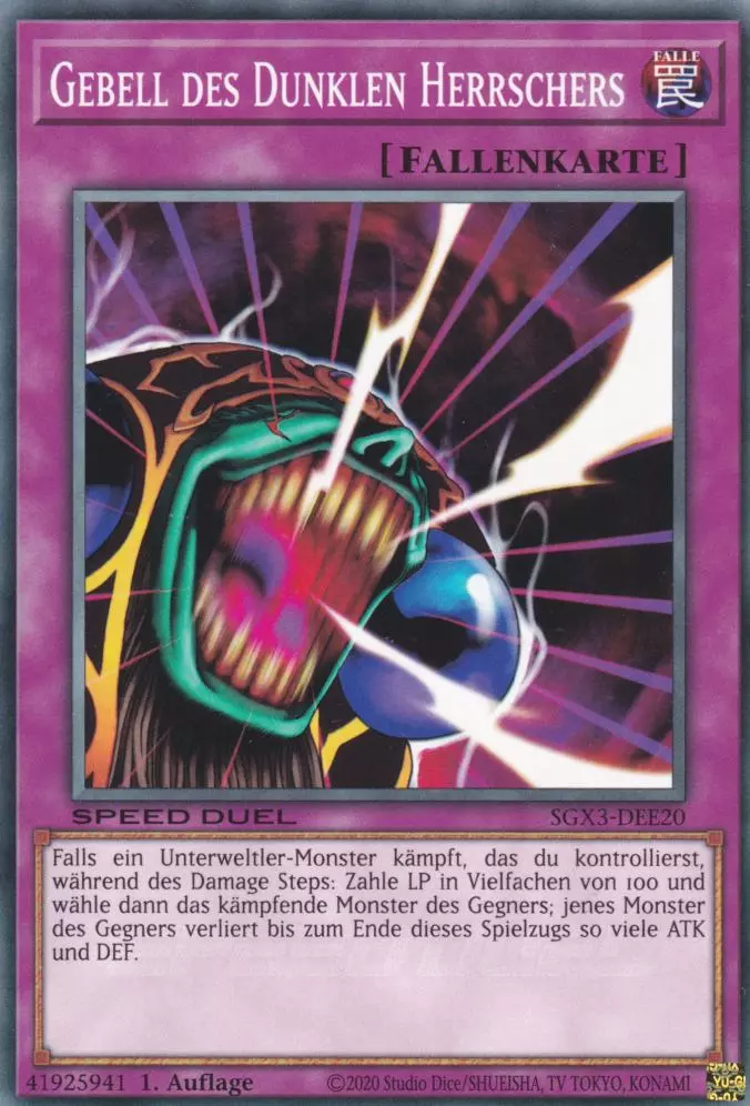 sgx3-dee20-gebell-des-dunklen-herrschers-common-speed-duel-gx-duelists-of-shadows Gebell des Dunklen Herrschers SGX3-DEE20 ist in Common Yu-Gi-Oh Karte aus Speed Duel GX: Duelists of Shadows 1.Auflage