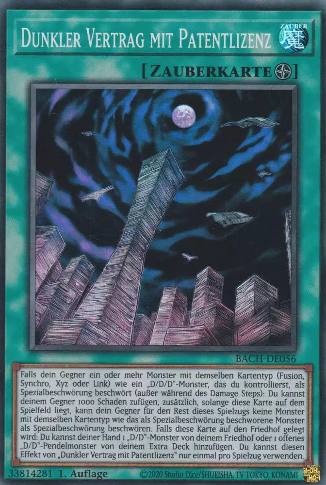 Dunkler Vertrag mit Patentlizenz BACH-DE056 ist in Super Rare Yu-Gi-Oh Karte aus Battle of Chaos 1.Auflage