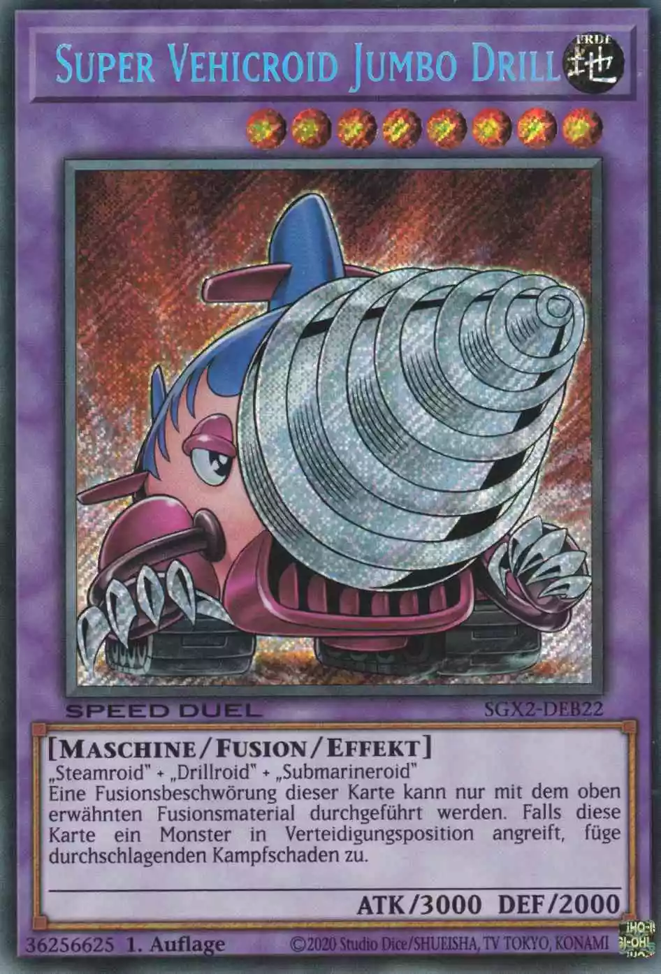 Super Vehicroid Jumbo Drill SGX2-DEB22 ist in Secret Rare Yu-Gi-Oh Karte aus Speed Duel GX: Midterm Paradox 1.Auflage