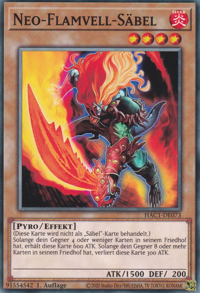 Neo-Flamvell-Säbel HAC1-DE073 ist in Common Yu-Gi-Oh Karte aus Hidden Arsenal Chapter 1 1.Auflage