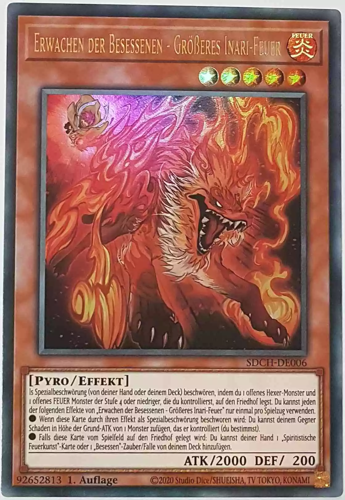 Erwachen der Besessenen - Größeres Inari-Feuer SDCH-DE006 ist in Ultra Rare Yu-Gi-Oh Karte aus Spirit Charmers 1. Auflage