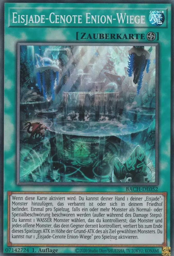 bach-de052-eisjade-cenote-enion-wiege-super-rare-battle-of-chaos Eisjade-Cenote Enion-Wiege BACH-DE052 ist in Super Rare Yu-Gi-Oh Karte aus Battle of Chaos 1.Auflage
