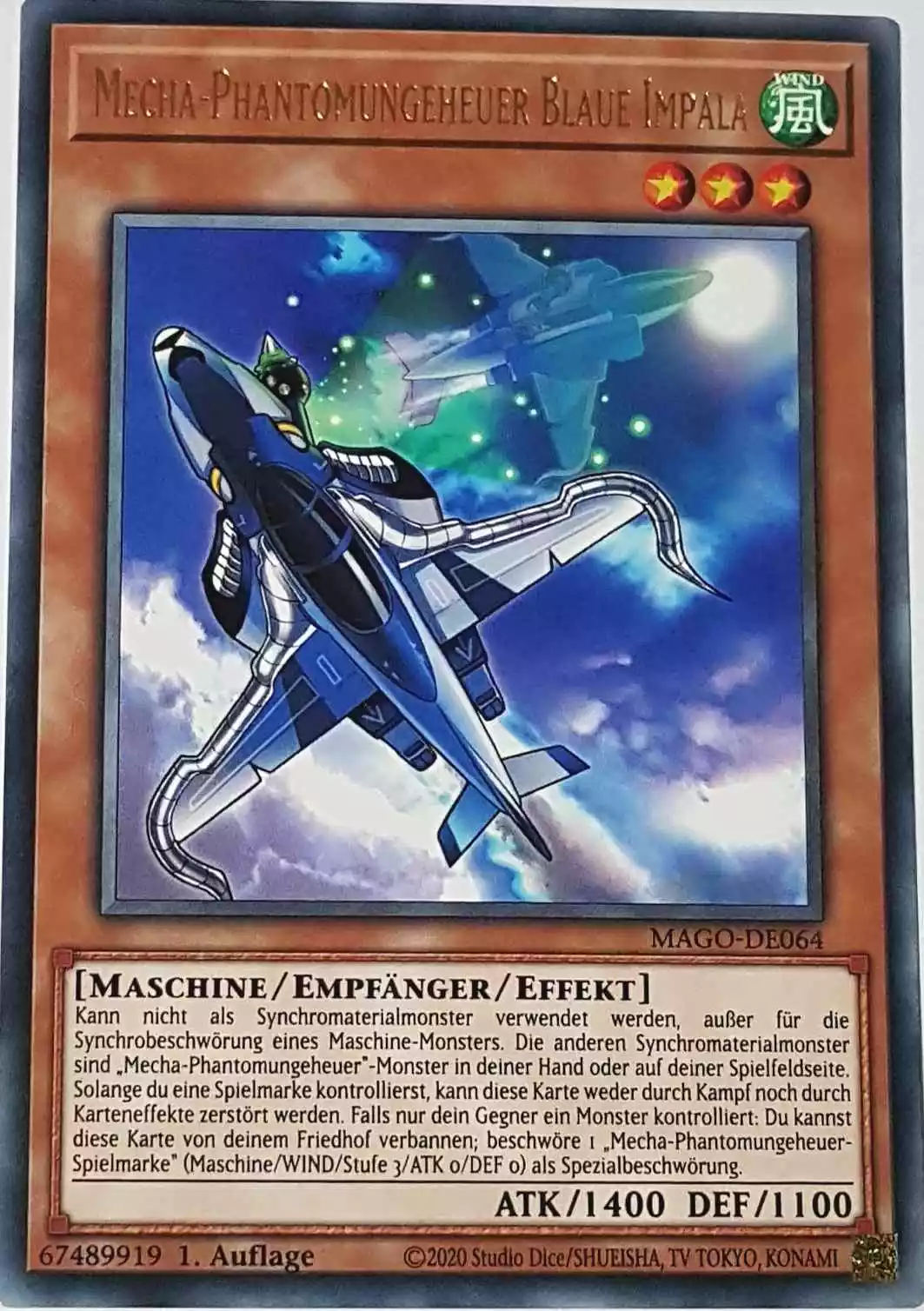 Mecha-Phantomungeheuer Blaue Impala MAGO-DE064 ist in Gold Rare Yu-Gi-Oh Karte aus Maximum Gold 1. Auflage