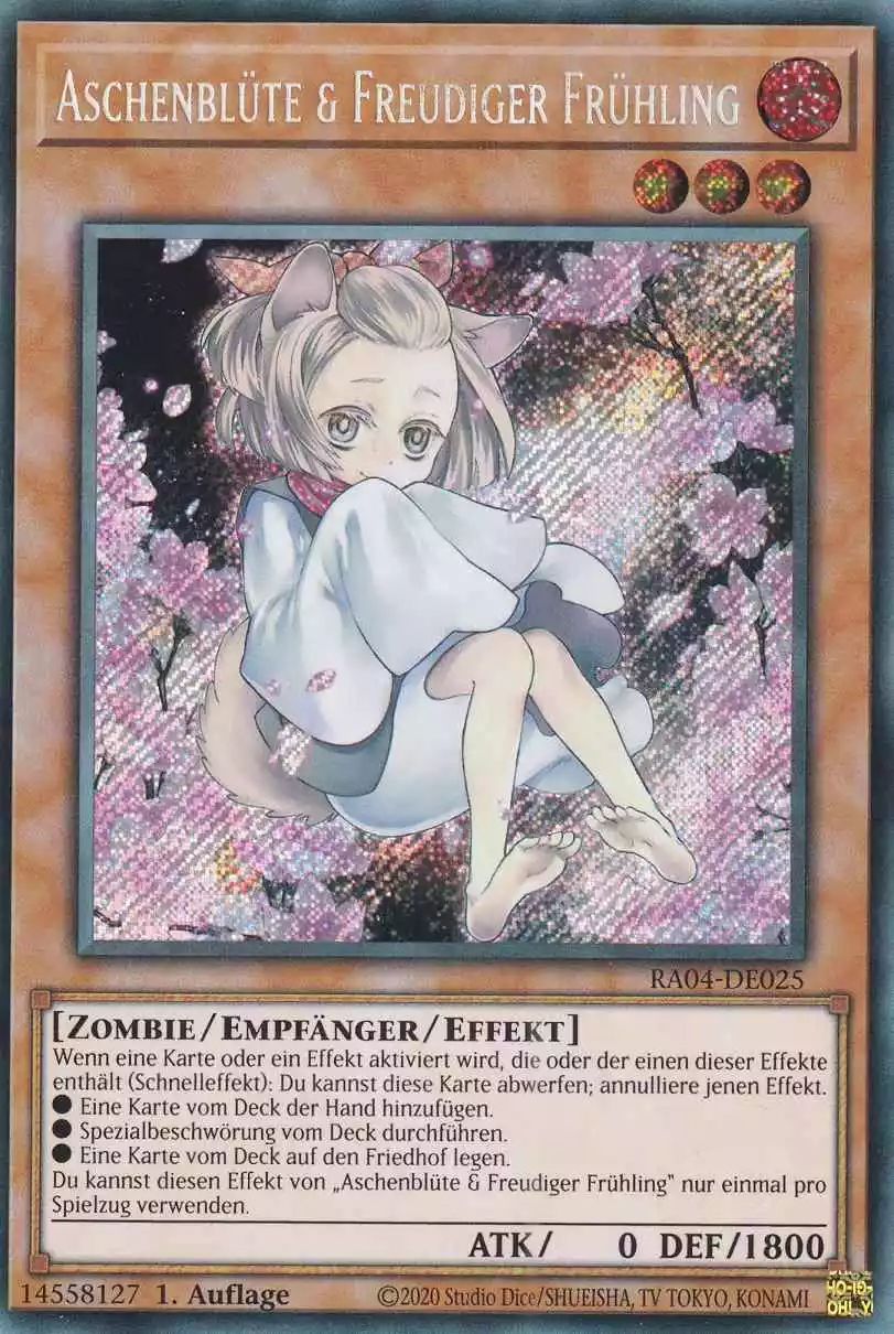 Aschenblüte & Freudiger Frühling RA04-DE025 ist in Secret Rare Yu-Gi-Oh Karte aus Quarter Century Stampede 1.Auflage