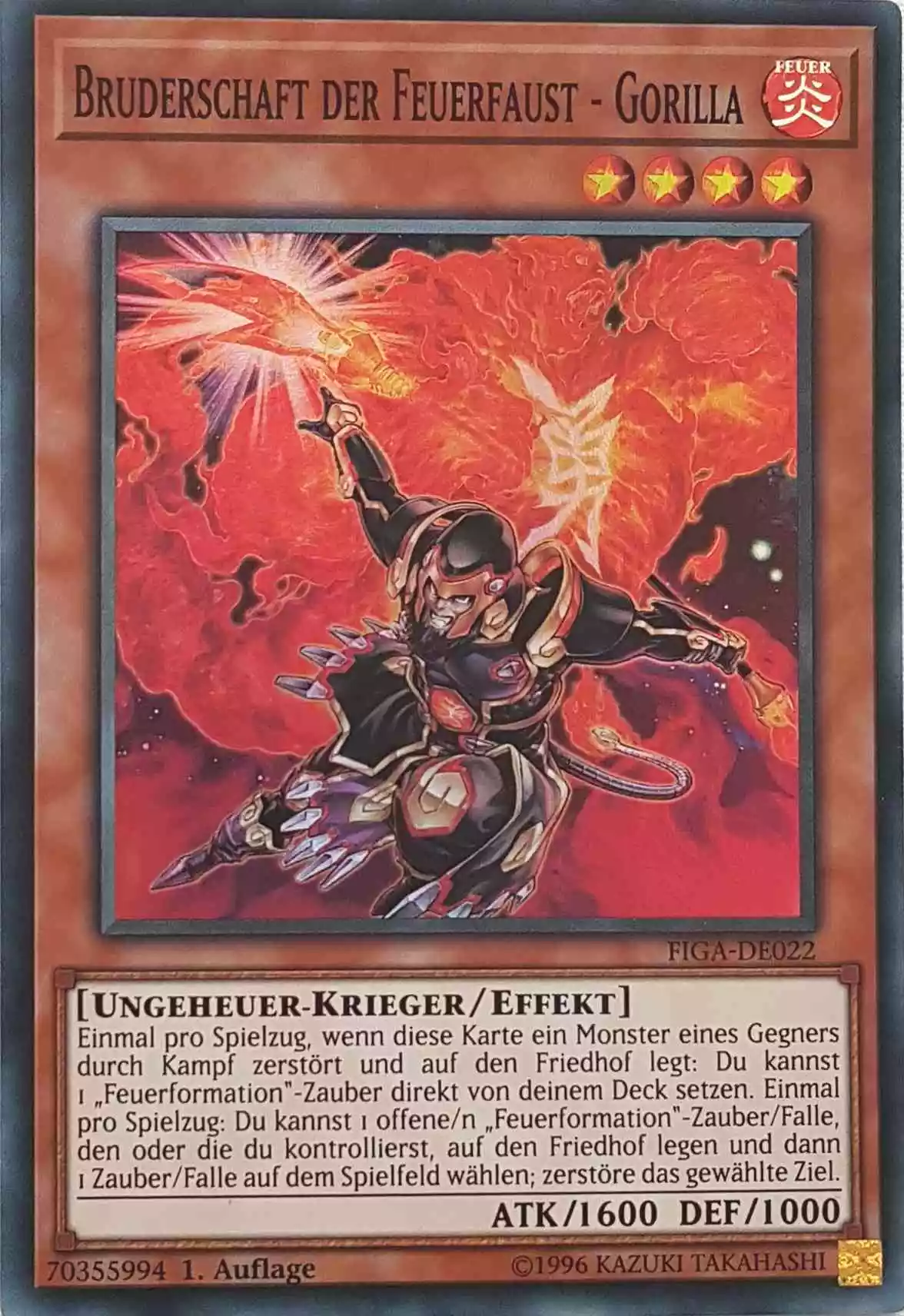 Bruderschaft der Feuerfaust - Gorilla FIGA-DE022 ist in Super Rare Yu-Gi-Oh Karte aus Fists of the Gadgets 1.Auflage