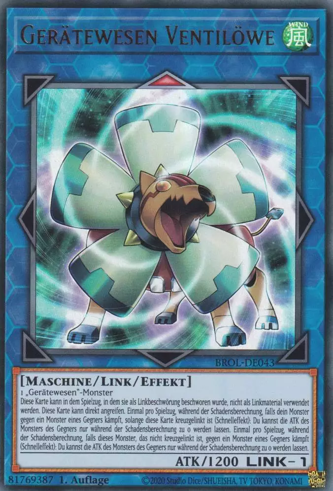 Gerätewesen Ventilöwe BROL-DE043 ist in Ultra Rare Yu-Gi-Oh Karte aus Brothers of Legend 1.Auflage