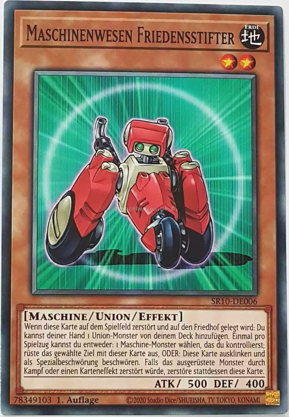 Maschinenwesen Friedensstifter SR10-DE006 ist in Common Yu-Gi-Oh Karte aus Structure Deck: Mechanized Madness 1.Auflage