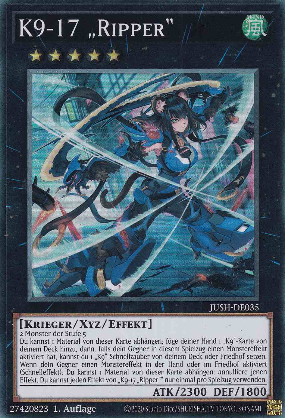 K9-17 „Ripper“ JUSH-DE035 ist in Super Rare Yu-Gi-Oh Karte aus Justice Hunters 1.Auflage