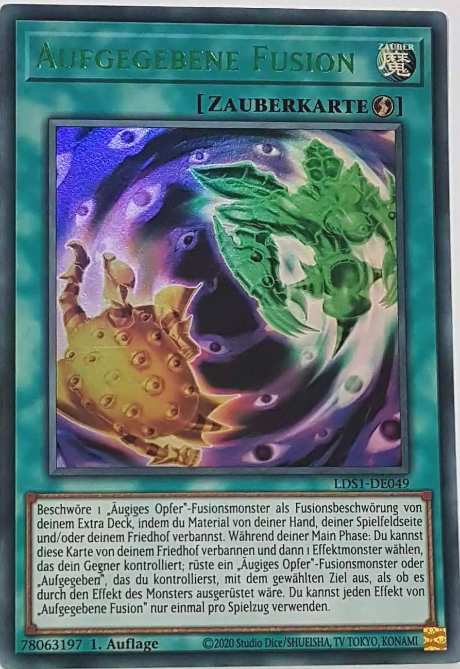 Aufgegebene Fusion (grün) LDS1-DE049 ist in Colorful Ultra Rare Yu-Gi-Oh Karte aus Legendary Duelists: Season 1 1.Auflage