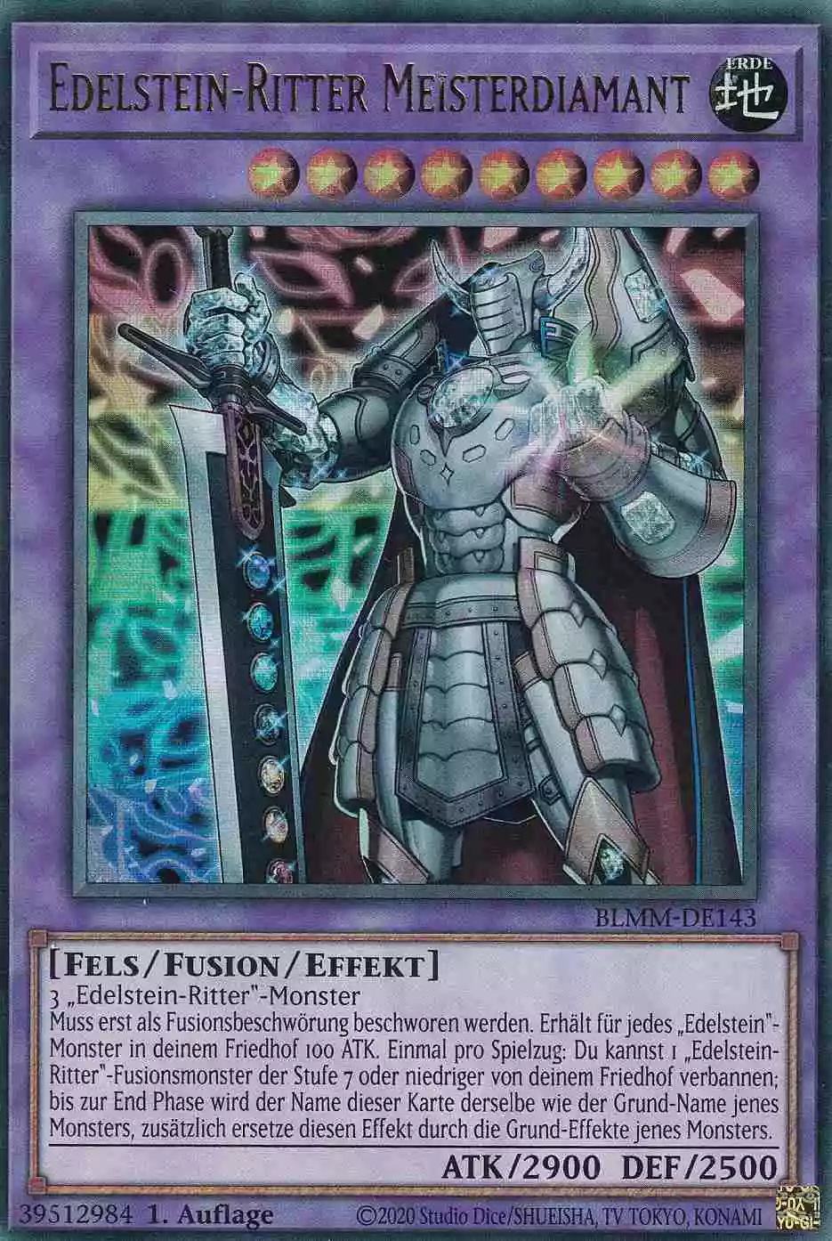 Edelstein-Ritter Meisterdiamant Ultra Rare BLMM-DE143 Yugioh Karte Edelstein-Ritter Meisterdiamant BLMM-DE143 ist in Ultra Rare Yu-Gi-Oh Karte aus Battles of Legend Monster Mayhem 1.Auflage