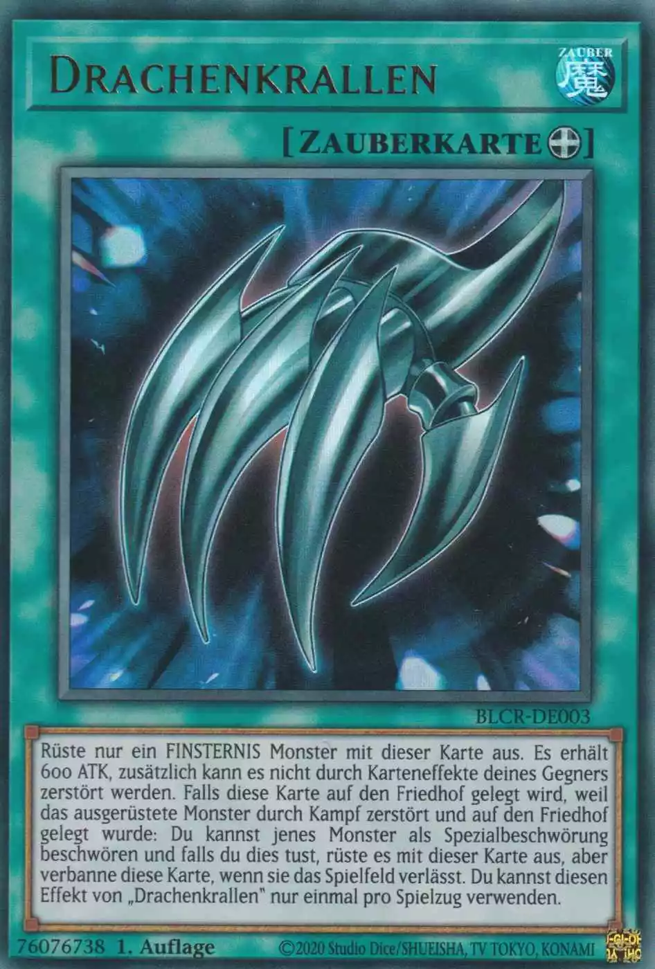 Drachenkrallen BLCR-DE003 ist in Ultra Rare Yu-Gi-Oh Karte aus Battles of Legend Crystal Revenge 1.Auflage