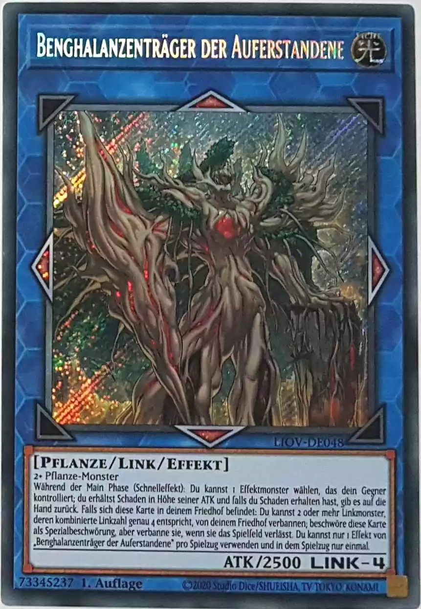 Benghalanzenträger der Auferstandene LIOV-DE048 ist in Secret Rare Yu-Gi-Oh Karte aus Lightning Overdrive 1.Auflage