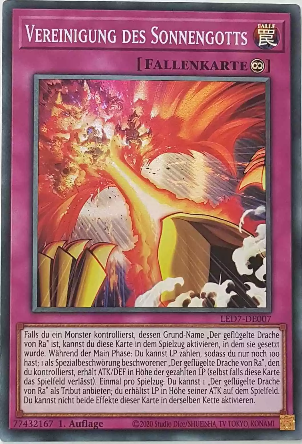 Vereinigung des Sonnengotts LED7-DE007 ist in Super Rare Yu-Gi-Oh Karte aus Legendary Duelists Rage of Ra 1.Auflage