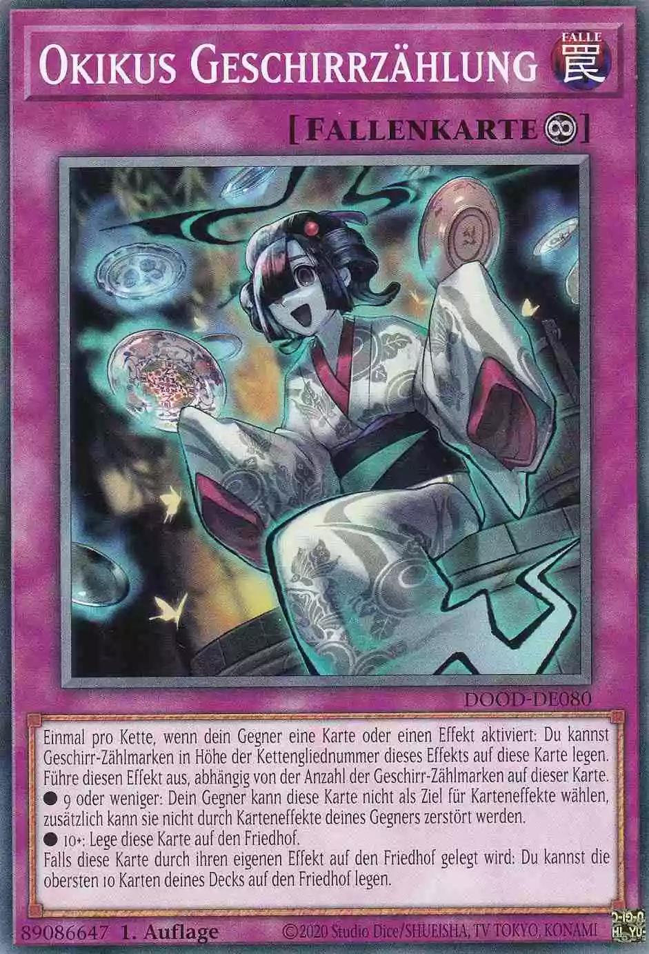 Okikus Geschirrzählung DOOD-DE080 ist in Common Yu-Gi-Oh Karte aus Doom of Dimensions 1.Auflage