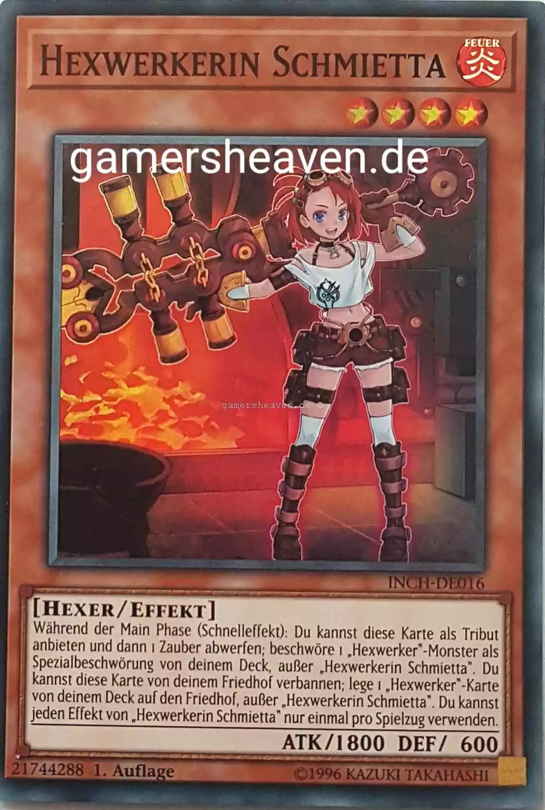 Hexwerkerin Schmietta INCH-DE016 ist in Super Rare Yu-Gi-Oh Karte aus The Infinity Chasers 1.Auflage