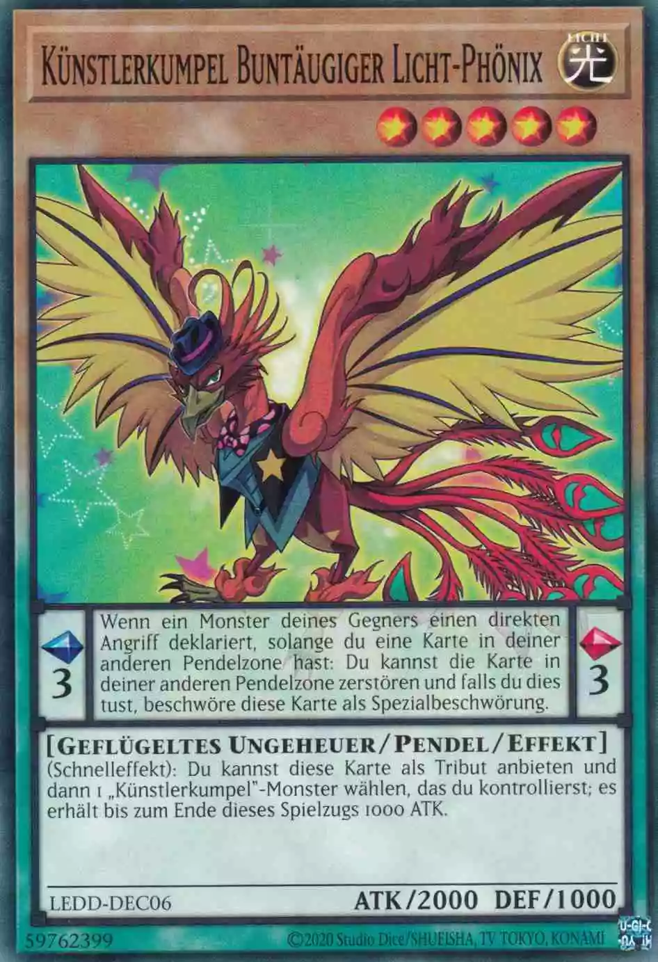 Künstlerkumpel Buntäugiger Licht-Phönix LEDD-DEC06 ist in Common Yu-Gi-Oh Karte aus Legendary Dragon Decks unlimitiert