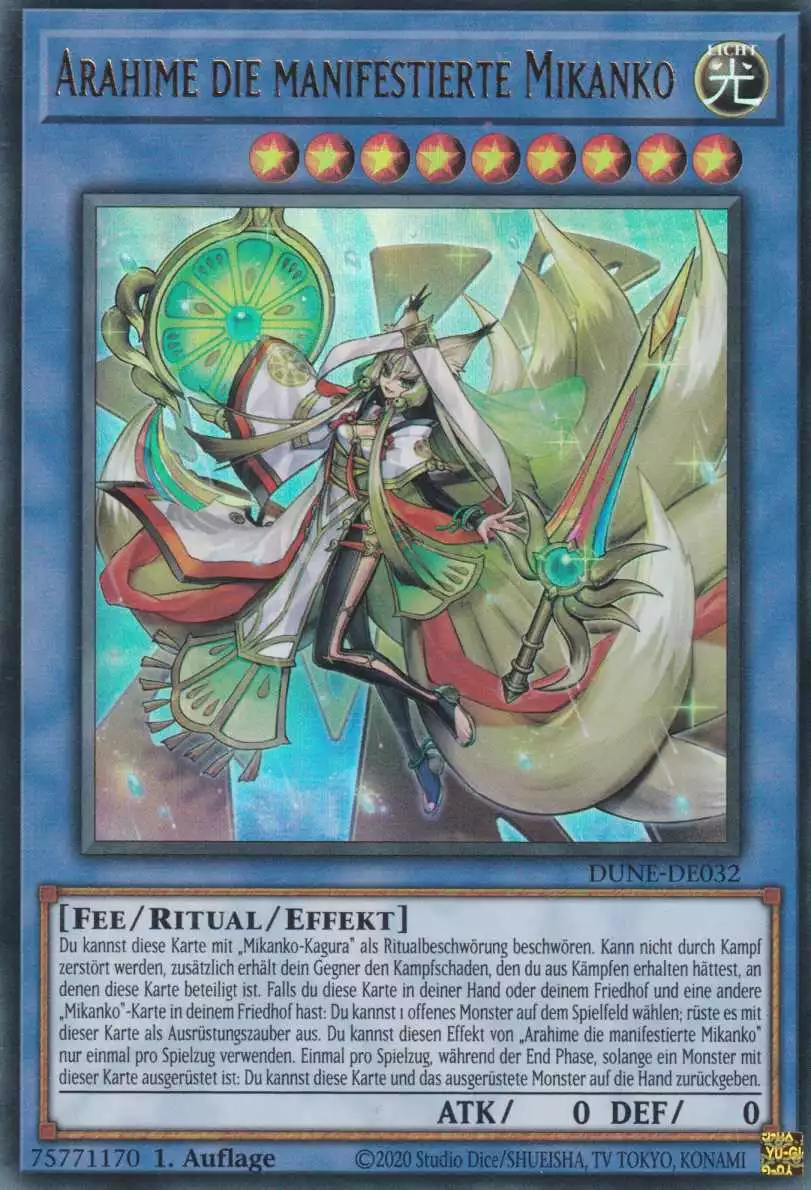 Arahime die manifestierte Mikanko DUNE-DE032 ist in Ultra Rare Yu-Gi-Oh Karte aus Duelist Nexus 1.Auflage