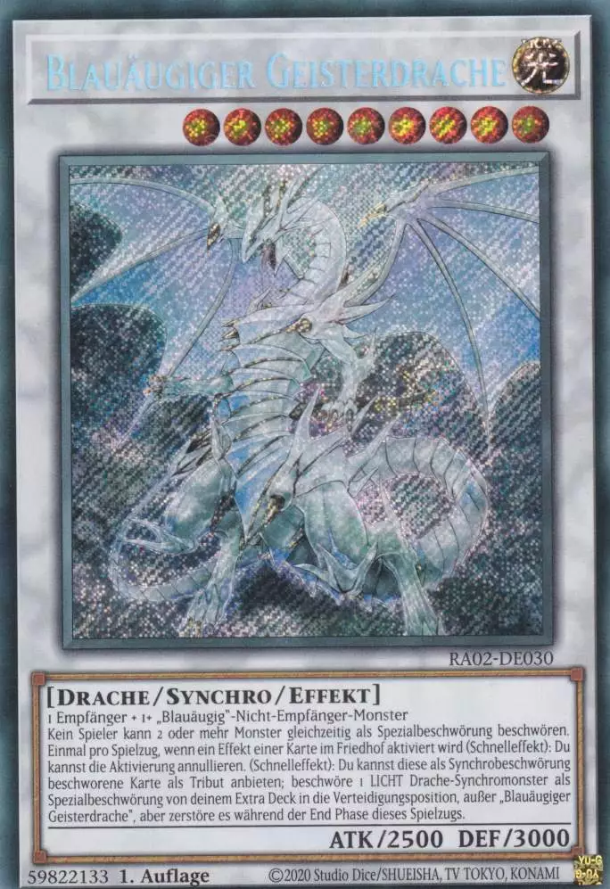 Blauäugiger Geisterdrache RA02-DE030 ist in Secret Rare Yu-Gi-Oh Karte aus 25th Anniversary Rarity Collection 2 1.Auflage