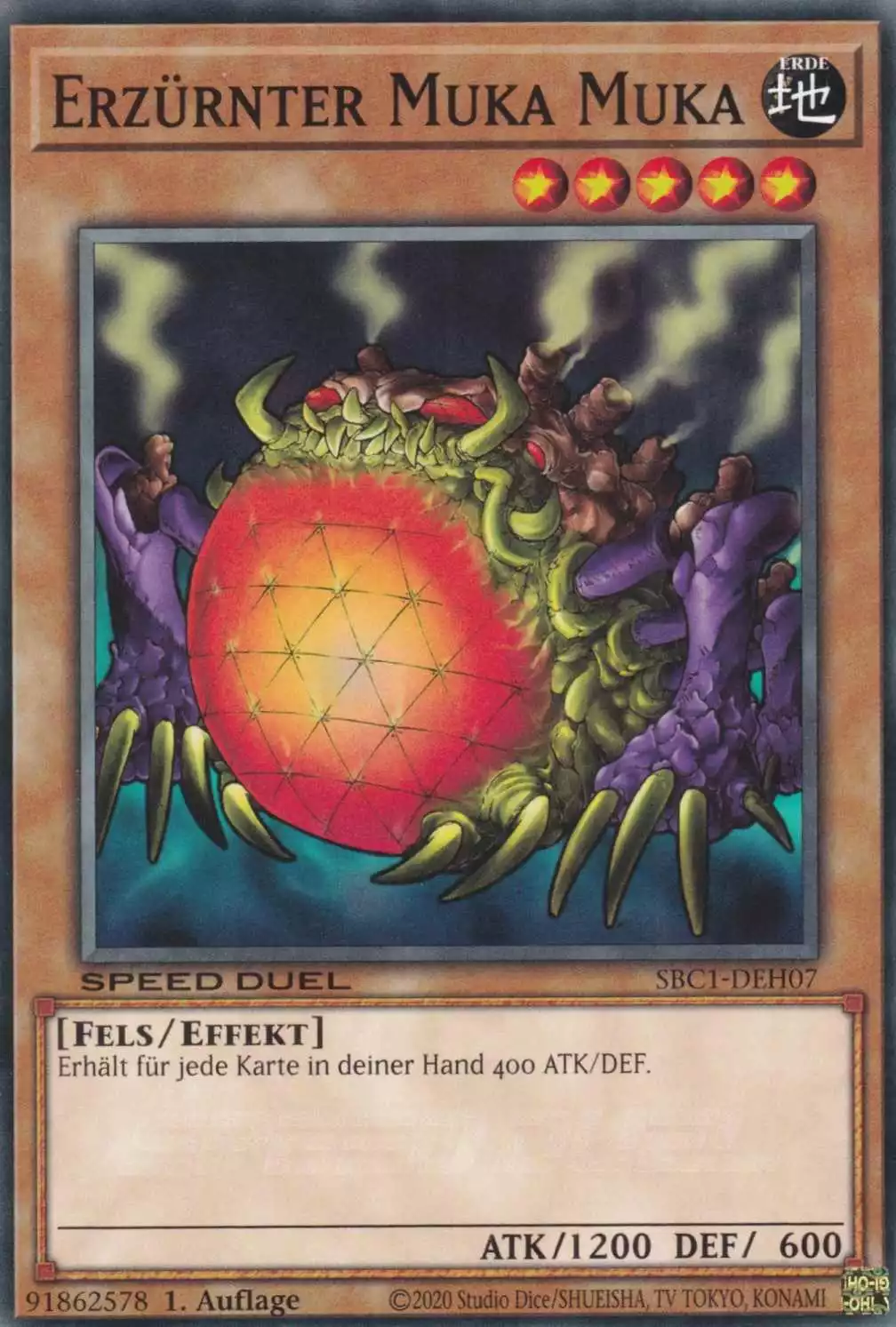 Erzürnter Muka Muka SBC1-DEH07 ist in Common Yu-Gi-Oh Karte aus Streets of Battle City 1.Auflage