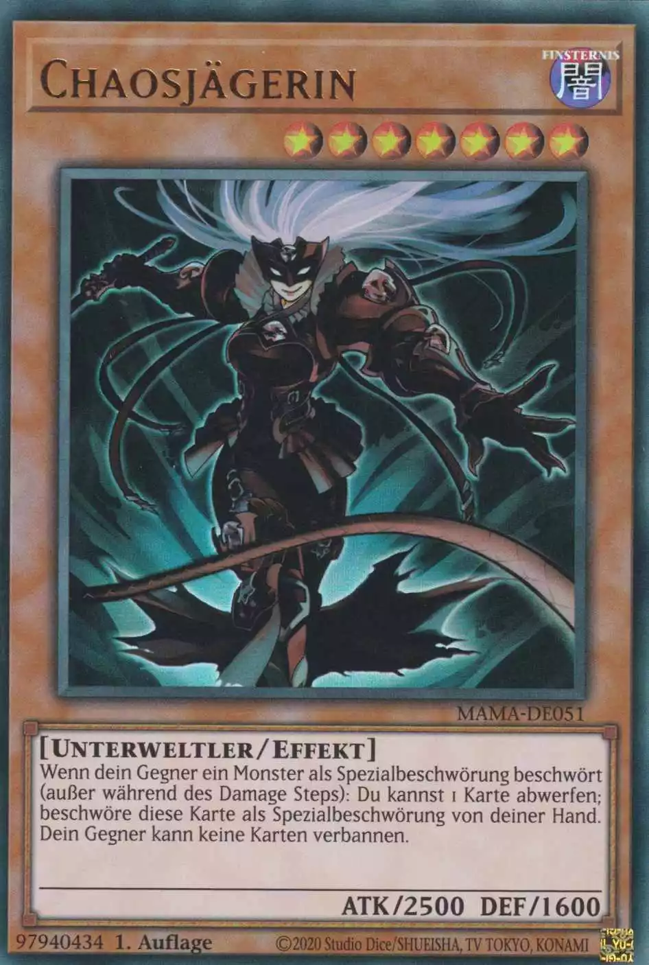 Chaosjägerin MAMA-DE051 ist in Ultra Rare Yu-Gi-Oh Karte aus Magnificent Mavens 1.Auflage