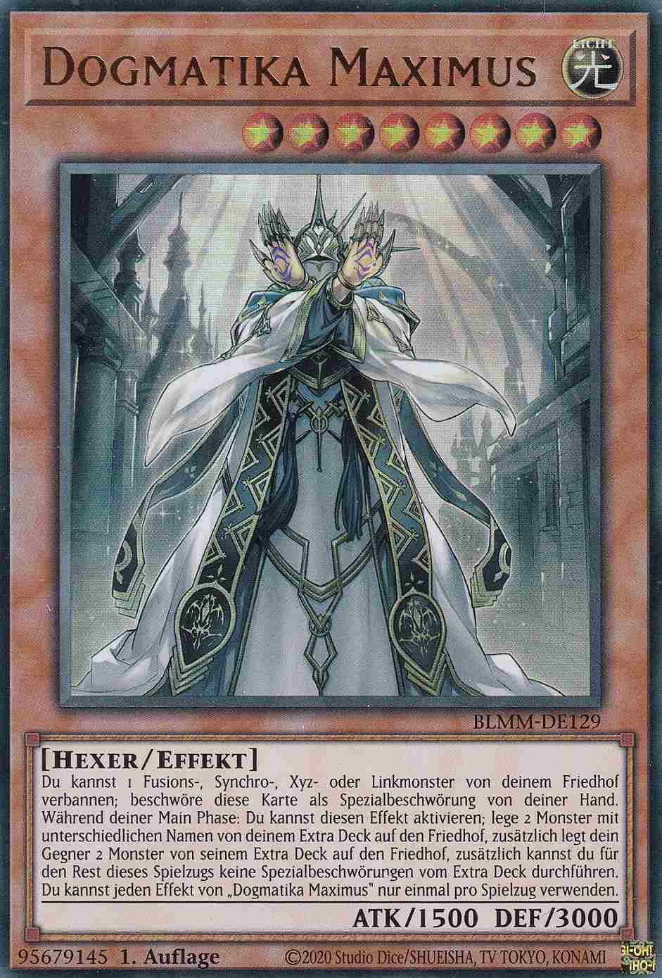 Dogmatika Maximus BLMM-DE129 ist in Ultra Rare Yu-Gi-Oh Karte aus Battles of Legend Monster Mayhem 1.Auflage