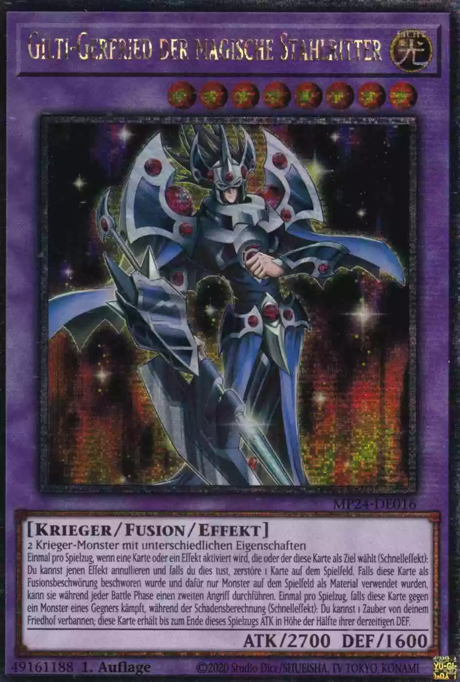 Gilti-Gerfried der magische Stahlritter MP24-DE016 ist in Quarter Century Secret Rare Yu-Gi-Oh Karte aus 25th Anniversary Tin Dueling Mirrors 1.Auflage