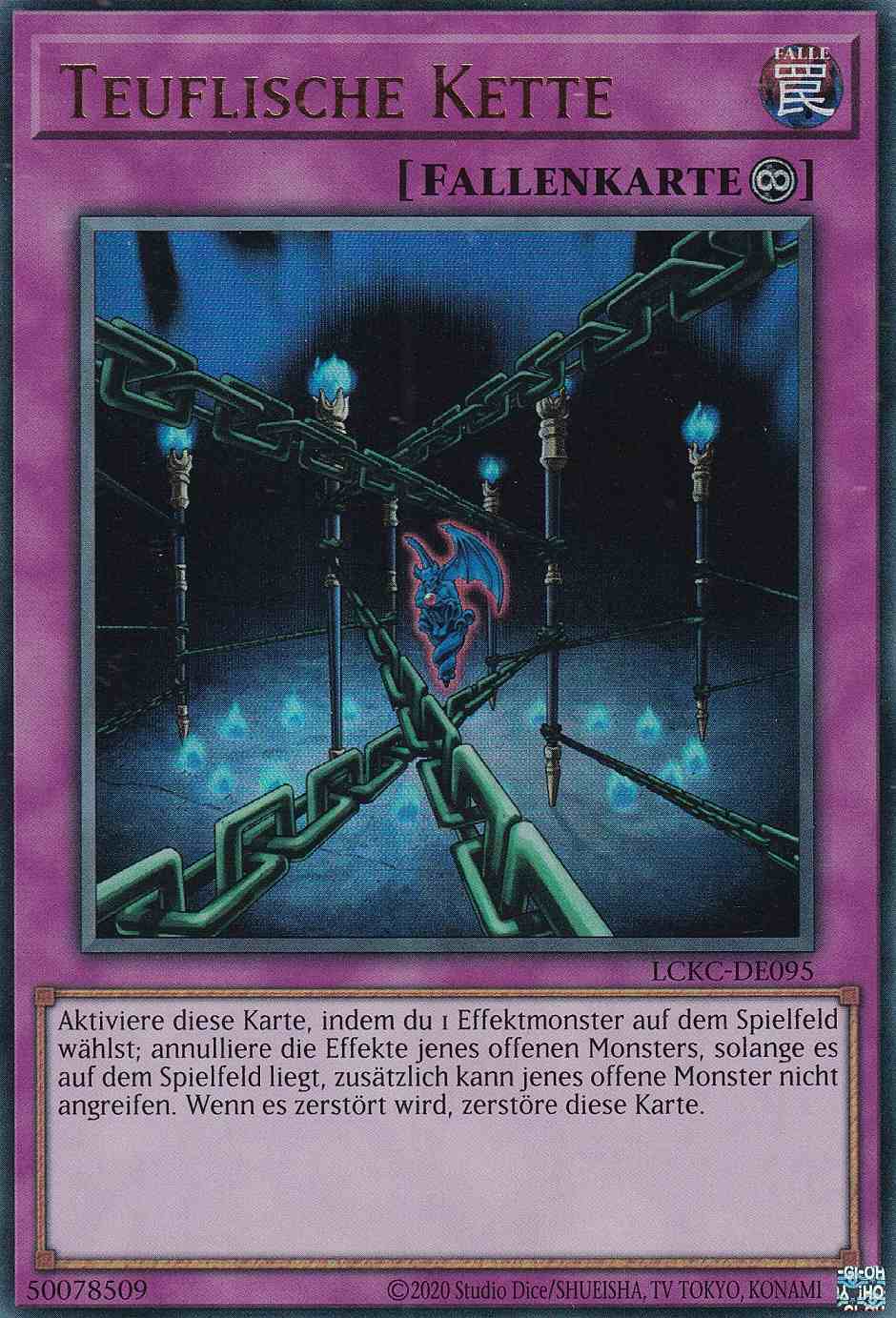 Teuflische Kette Ultra Rare LCKC-DE095 Yugioh Karte Teuflische Kette LCKC-DE095 ist in Ultra Rare Yu-Gi-Oh Karte aus Legendary Collection Kaiba unlimitiert