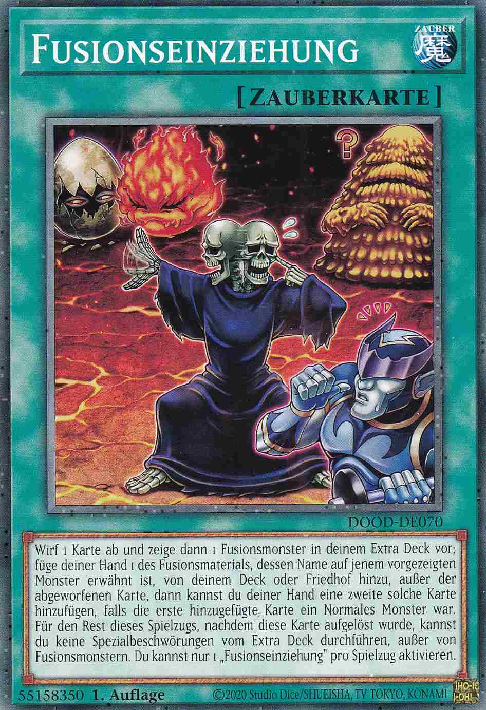 Fusionseinziehung DOOD-DE070 ist in Common Yu-Gi-Oh Karte aus Doom of Dimensions 1.Auflage