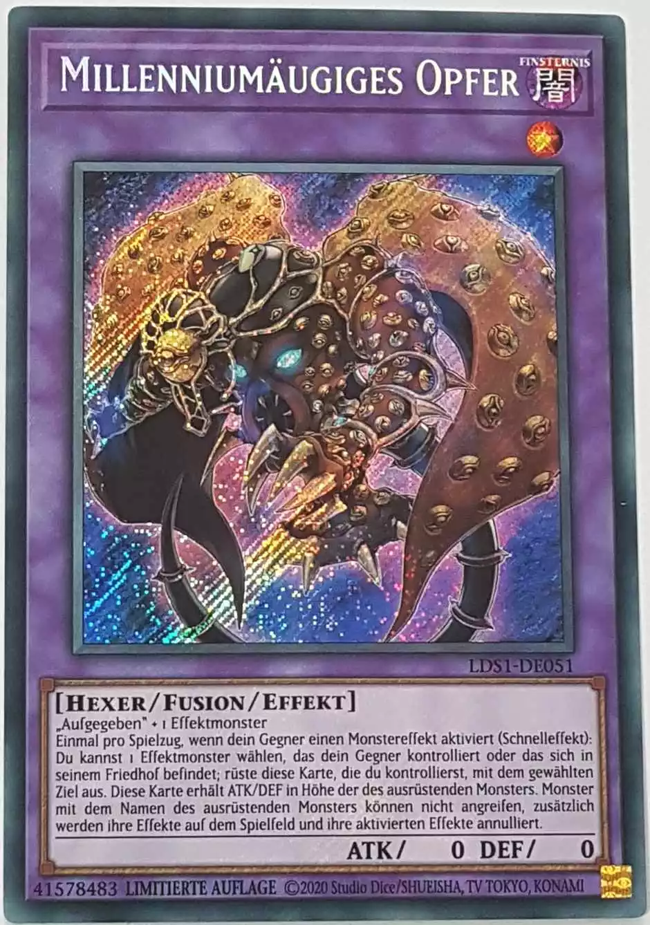 Millenniumäugiges Opfer LDS1-DE051 ist in Secret Rare Yu-Gi-Oh Karte aus Legendary Duelists: Season 1 Limitierte Auflage 